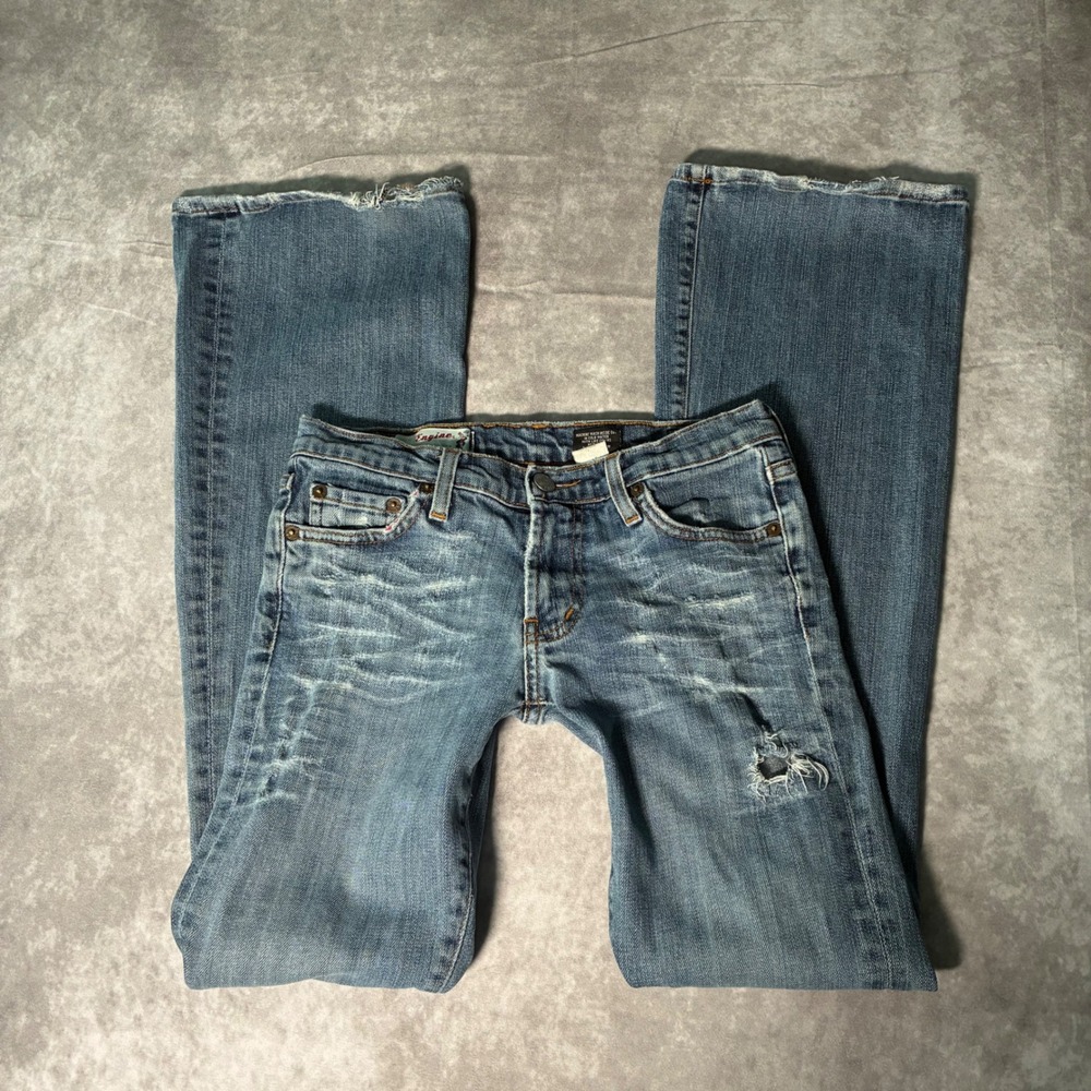 Y2K 2000s Low Rise Flared Bootcut Red Engine Distressed Flare Jeans Womens 26